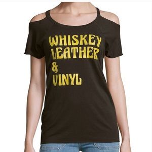 Chaser Whiskey Leather &Vinyl Cold Shoulder Tshirt